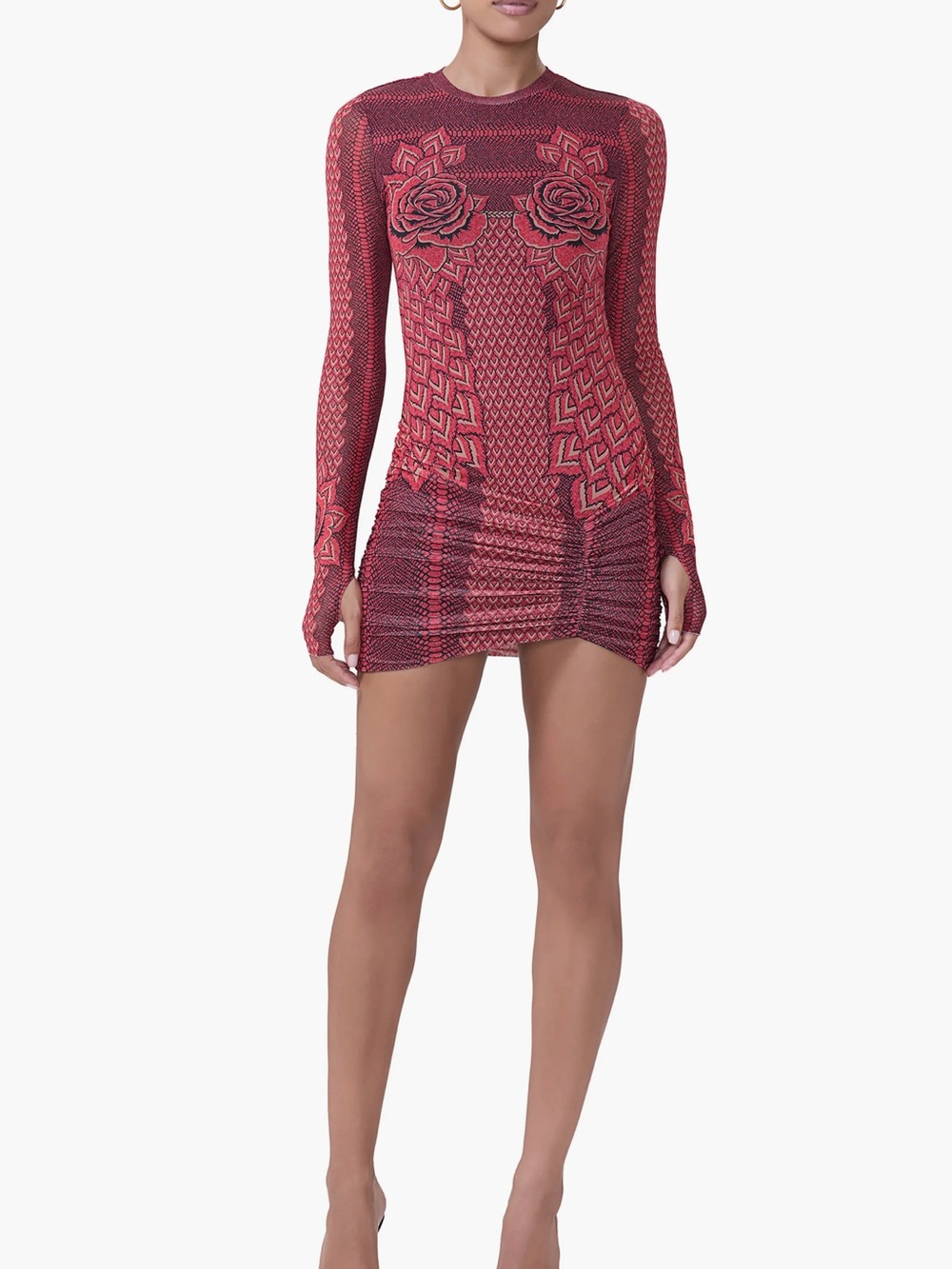 AFRM Mirza Print Long Sleeve Mesh Minidress Sz S